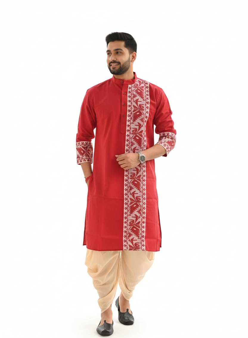 needle go traditional Cotton Jamdani Kurta Punjabi for Men, Traditional Woven Design, Multiple Colors, Party Festival, M L XL XXL Sizes-picture-26