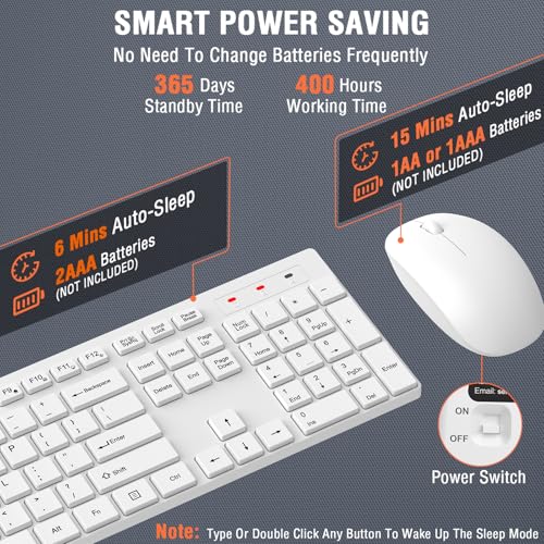 Wireless Keyboard and Mouse Combo, EDJO Silent Full Size Cordless USB Keyboard Mouse, 2.4GHz Lag-Free, Long Battery Life, for Computer, Laptop, PC, Chromebook, Windows (White, 1 Pack) by EDJO - Image 4
