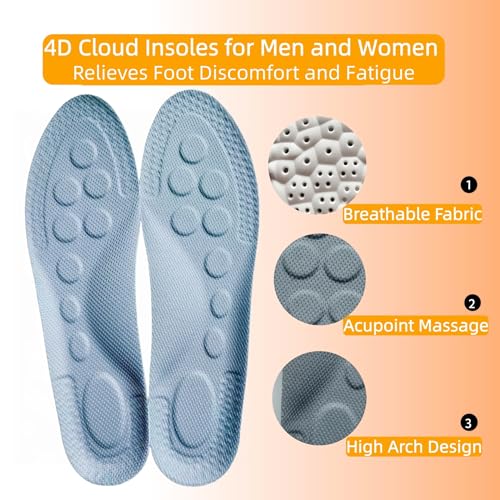 Plantillas 4D Memory Foam para Hombre y Mujer Gris Talla 5-9 miniatura 4