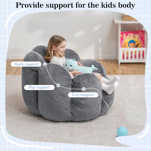 Image of HOMMPA Bean Bag Chair for Kids Boys and Girls Comfy Beanbag Shell Shape Bean Bags Small Lazy Sofa for Living Room Bedroom Grey