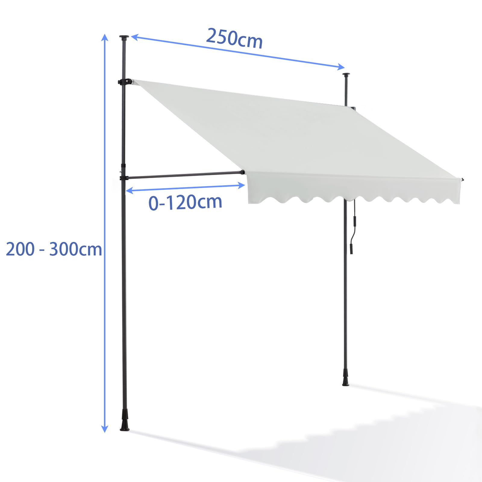 Canopée Store Banne Manuel Rétractable avec Manivelle, Auvent de Terrasse sans perçage, Protection Solaire Réglable pour Balcon, Terrasse, Jardin (Beige, 2.5m x 1.2m)