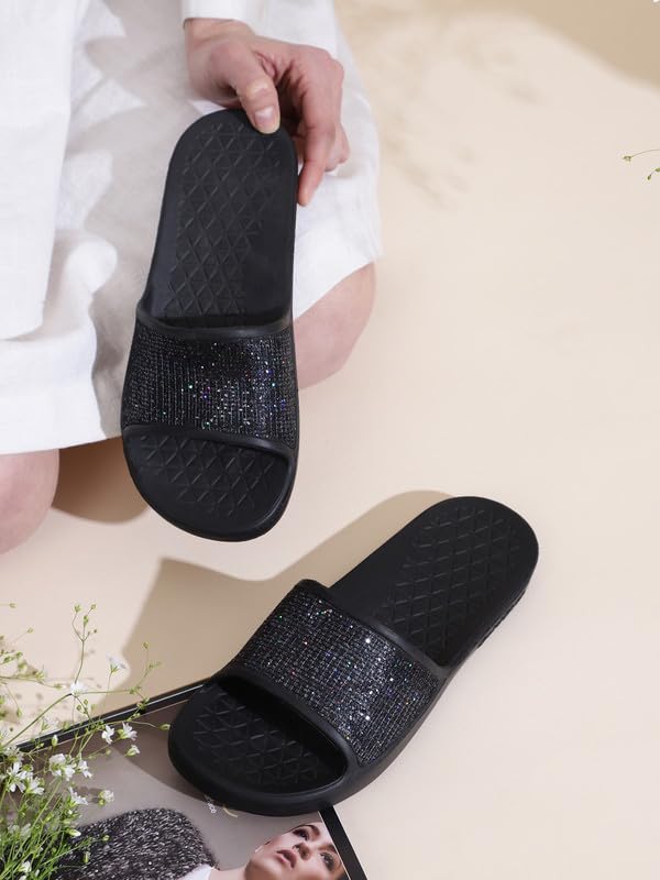 Image of Goldstar DANA-02 Black Comfortable EVA Waterproof Slippers Flip Flops Chappals Cushioned Sliders Daily Use Slipper Slip-On Slipper /Sliders For Women