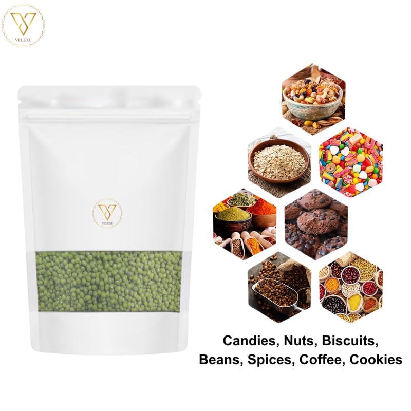 Image of White Matte Zip Lock Stand Up Pouches | 120mm*200mm | 100 Grams | Pack of 200 | Reusable, Leakproof & Airtight Multi-Purpose Pouches with Self-Sealing Technology