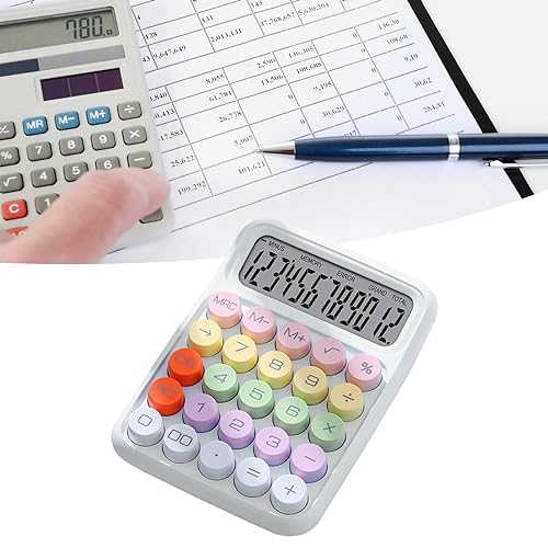Calcolatrice colorata con tastiera meccanica per casa, scuola, ufficio, innovativa calcolatrice elettronica con interruttore meccanico (WHITE)
