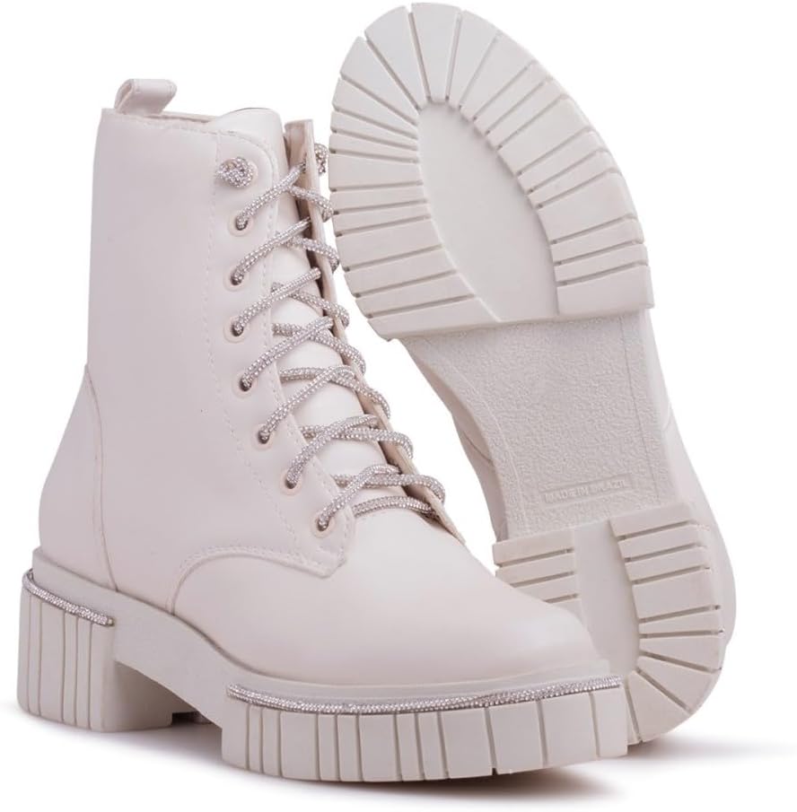 Coturno Casual Cano Médio Feminino Fecho Cadarço e Sola Alta Tratorada