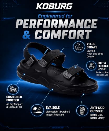Image of KOBURG Alaska Sports Sandals for Men | Thick Sole Lightweight Casual Floaters | Non-Slip Outdoor Walking Sandals with Double Straps Extra Soft Slide | EVA Sole KS-284