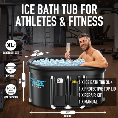 Upgraded 148 Gal XXL Oval Ice Bath Tub with Cover & Air Ring & Cup Holder Pocket, Portable Cold Plunge Tub for Athletes Cold Water Therapy and Recovery