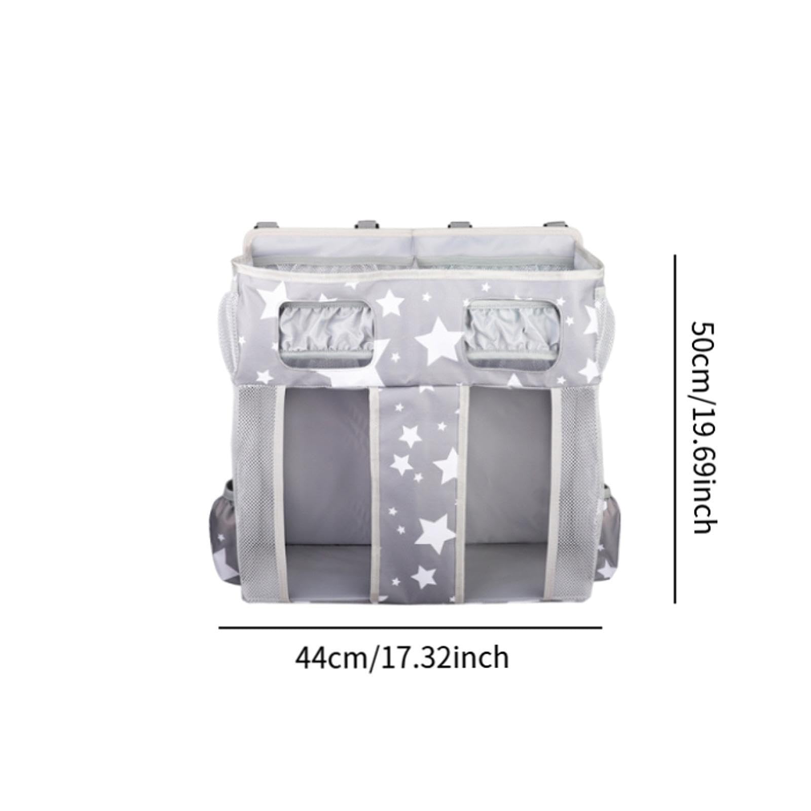 Bolsa de Almacenamiento para Guardería con Organizador de Pañales Y Porta Pañuelos, Estrellas Blancas Grises, tal como se describe