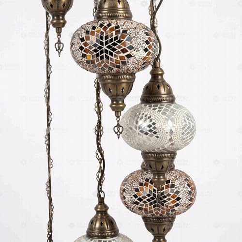 Lampe à suspendre multicolore en mosaïque turque, lustre 7 globes - 3