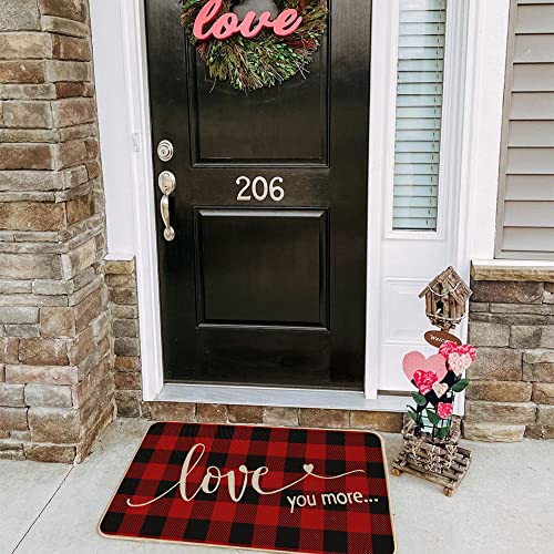Aacors Valentines Day Door Mat Indoor Entrance Love You More For Front Outdoor 17X29 Inch Welcome Home Red Plaid Floor Holiday #TOP4