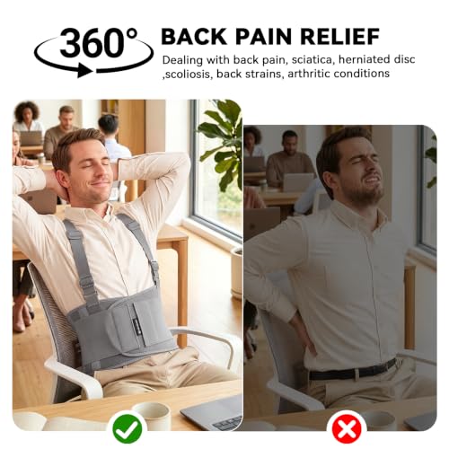 Image of Work Back Brace for Men & Women, Adjustable Lower Back Support Belt for Sciatica, Herniated Disc, Pain Relief, Moving Construction Warehouse Heavy Lifting Safety & Protection (Grey, Large)