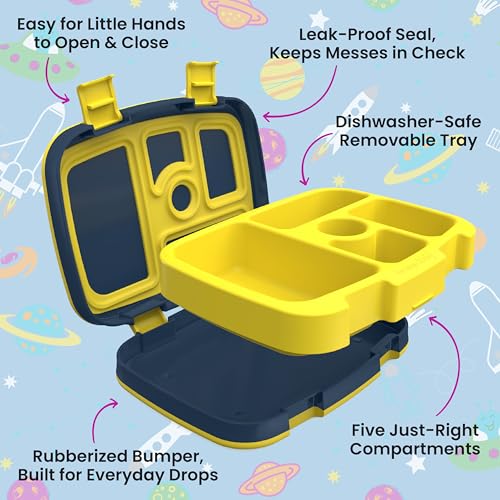 Image of Bentgo Kids Prints Leak-Proof, 5-Compartment Bento-Style Kids Lunch Box - Ideal Portion Sizes for Ages 3-7, Durable, Drop-Proof, Dishwasher Safe, & PFAS & BPA-Free Materials (Space)