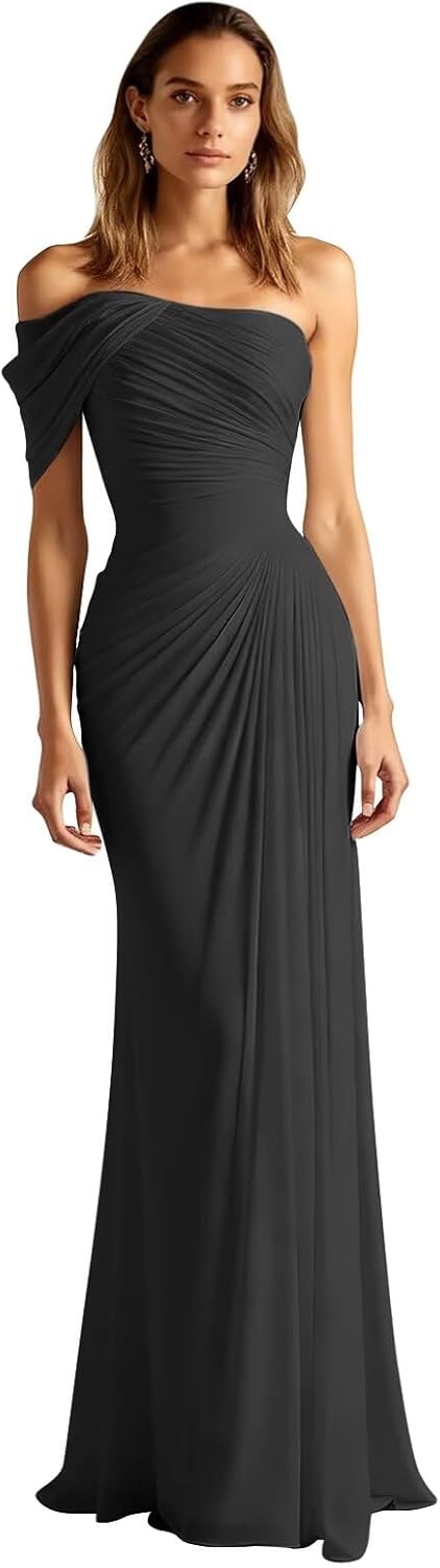 Chiffon Bridesmaid Dresses Long for Women Mermaid Formal Dress One Shoulder Pleated Wedding Guest Gowns