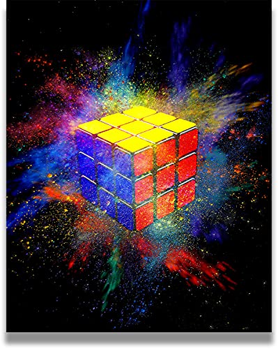 Govivo Rubik's Cube Color Burst - Wall Art Decor Print with a black background - unframed artwork printed on canvas