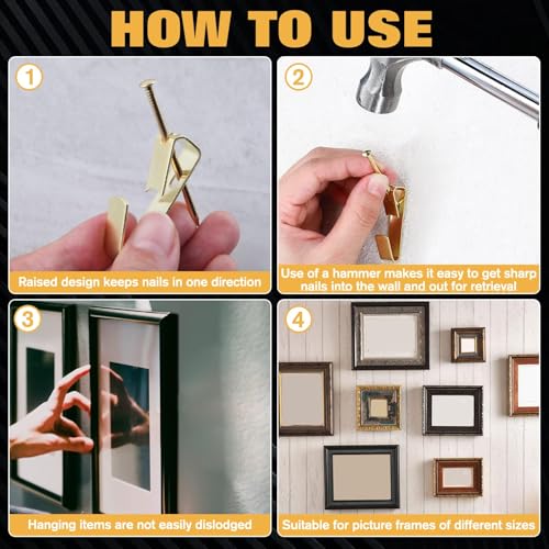 Image of SPEEDWOX 309Pcs Heavy Duty Picture Hanging Kit Picture Hangers Picture Hanging Assortment Kit with Hooks, Single Hooks, Serrated Hooks, Small Half-Circle Hooks, Gold Small Lamb's-Eye Hooks, Wire