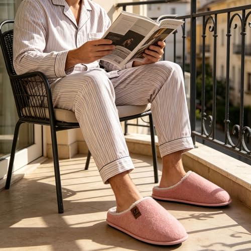 Image of COFACE Mens Cozy Memory Foam Scuff Slippers Casual Slip On Warm House Shoes Indoor /Outdoor Sandal Slippers With Arch Support Rubber Sole Size 7-15