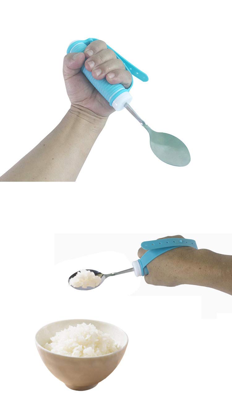 Kit de Cubiertos de Cuchara y Tenedor Giratorio de 360 ° - Utensilio Adaptable Curvo para Ancianos, Artritis, derrames cerebrales y Agarre débil - Paquete de 2 Accesorios para Comer