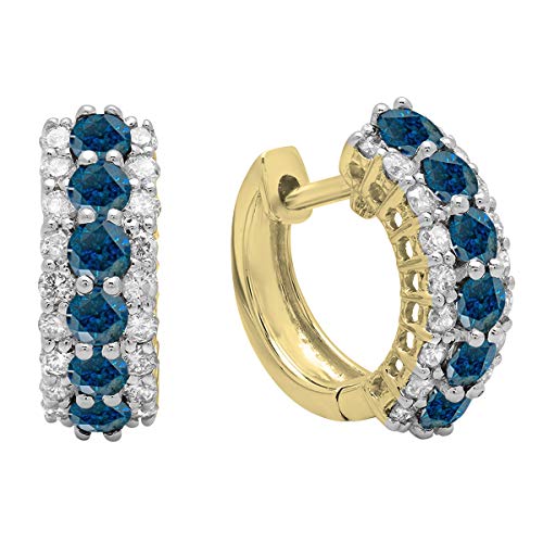 Dazzlingrock Collection Round Gemstone & White Diamond Womens Huggies Hoop Earrings, 10K Solid Yellow Gold
