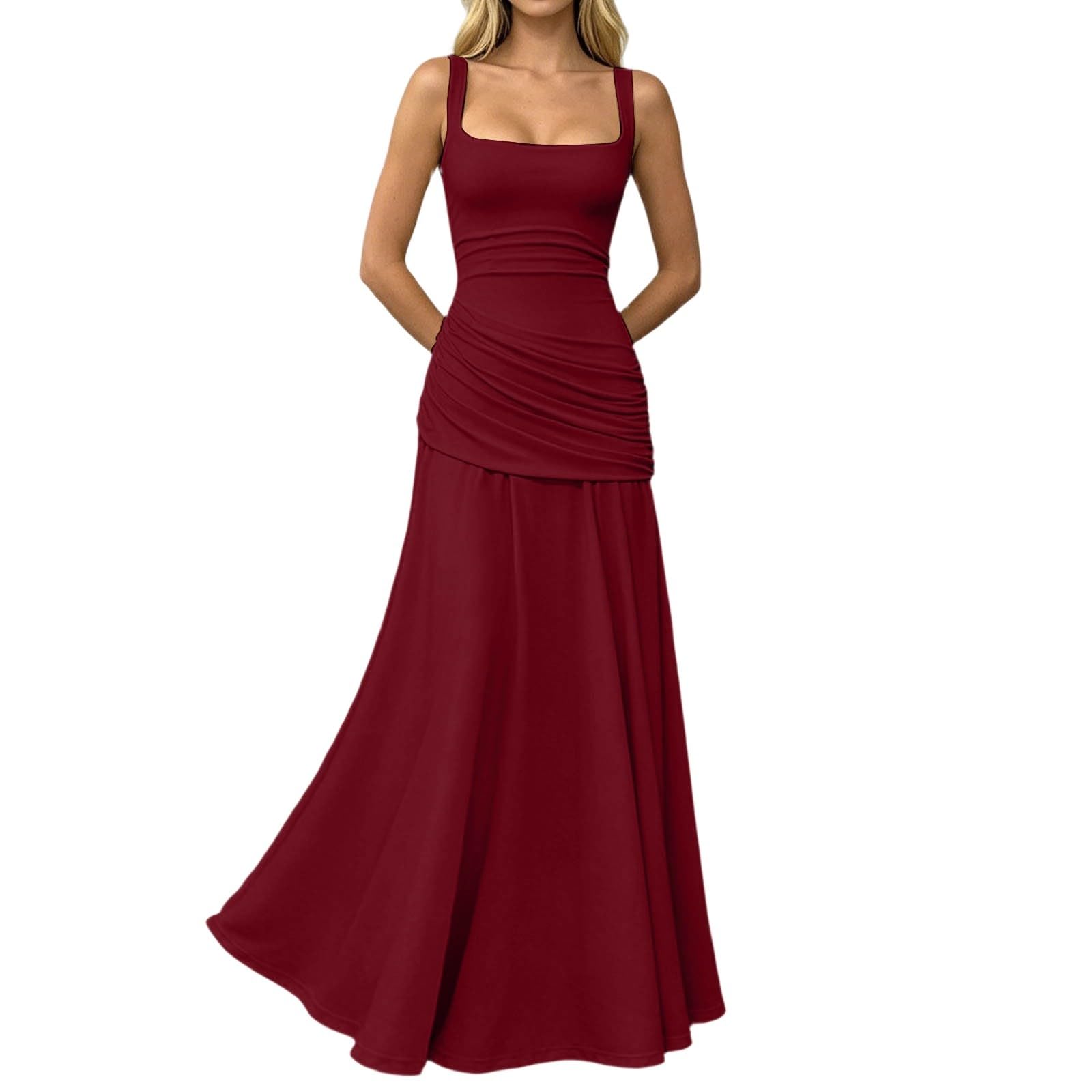 Elegante Vestido Formal de Corte A, Liso, sin Mangas y con Cintura Ajustada, para Fiestas de Noche.
