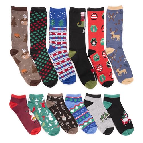 MUK LUKS Men's 12 Days of Christmas Socks, Multi, OS