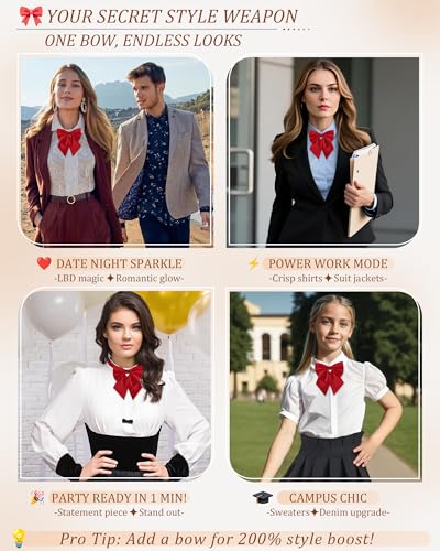Image of AWAYTR Ladies Adjustable Pre tied Bowtie - Solid Color Bow Ties for Women