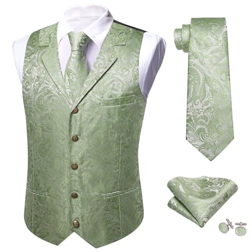 Image of Barry.Wang Mens Silk Lapel /Shawl Collar Vest Tie Sleeve Holder Set Formal /Casual Paisley Vests Wedding Tuxedo Waistcoat