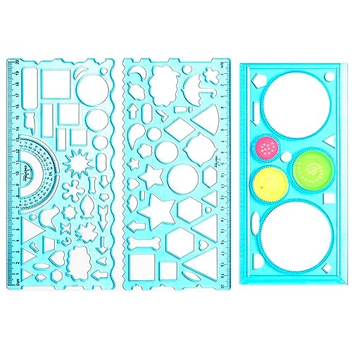 テンプレート 分度器 (3点セット ブルー)テンプレート 製図用 円定規 製図用テンプレート スピログラフ定規 製図用定規 定規セット テンプレート 円 スピログラフ 定規 デザイン定規 定規 子供 模様 製図用 描画ルーラー 計量製図用品 文房具 デザイ
