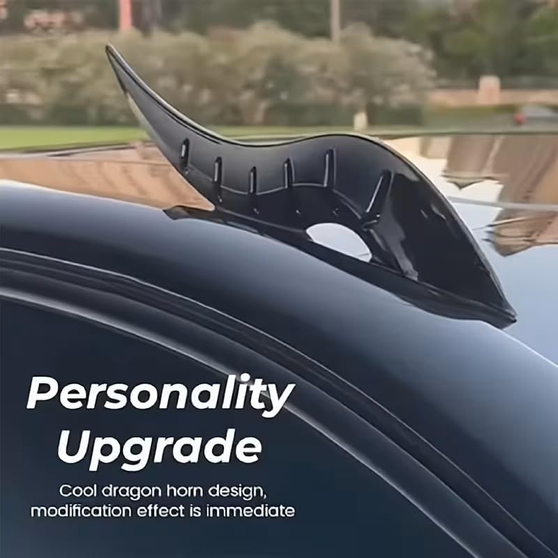 Image of Universal Shark Fin Roof Spoiler Decor (2 PCS) - Dragon Horn Style Car Decorative Aero Fin, Easy Stick-On for Cars, SUVs & Bikes - Black
