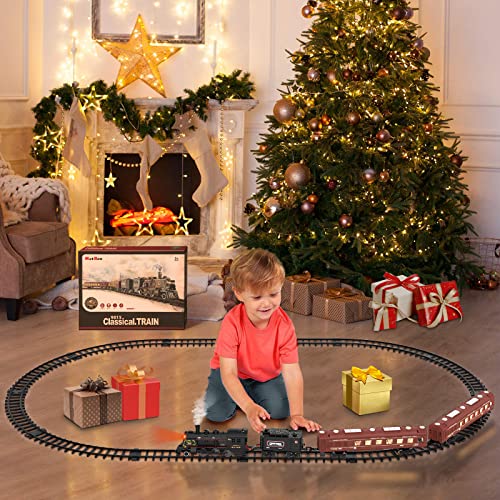Hot Bee Model Train Set For Boys - Metal Alloy Electric Trains W/Steam Locomotive,Passenger Carriages & Tracks,Train Toys W/Smoke,Sounds & Lights,Christmas Toys For 3 4 5 6 7+ Years Old Kids #TOP5