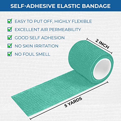 Image of Self Adhesive Bandage Wrap - Pack of 12 Assorted Colors, Breathable & Water-Resistant Vet Wrap for First Aid, Sports Injury, Body Sprains, & Pets (2 Inch Multicolor - 24 Pack)