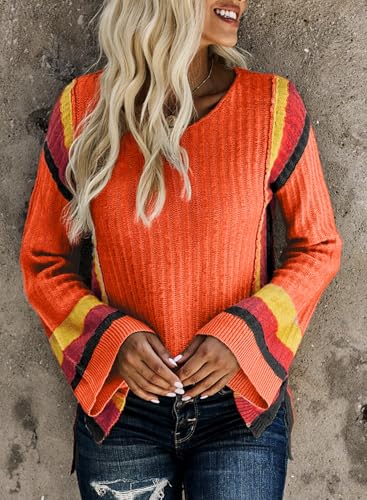 Image of Dokotoo Womens 2026 Spring Summer Casual Crewneck 3 /4 Sleeve Striped Lightweight Knit Trendy Boho Tops Pullover Sweaters