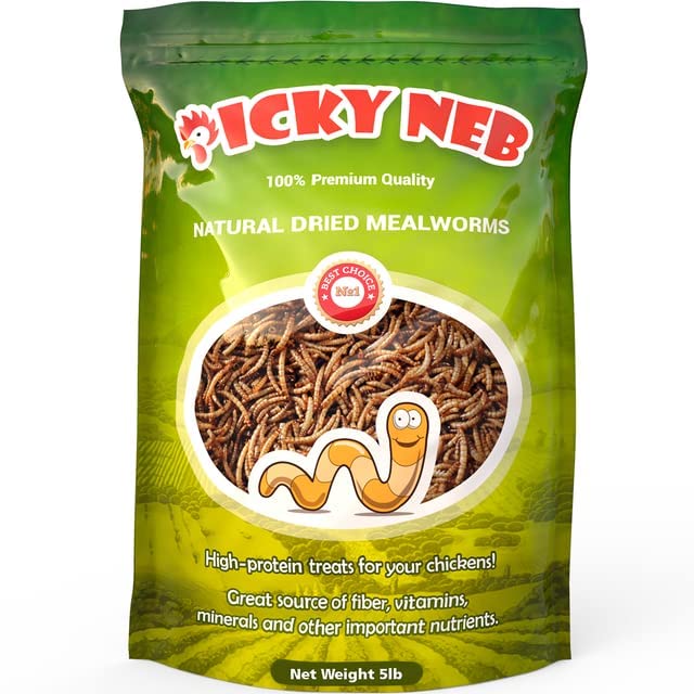 PICKY NEB 100% Non-GMO Dried Mealworms 5 lb - Whole Large Meal Worms Bulk - High-Protein Treats Perfect for Your Chickens, Ducks, Wild Birds