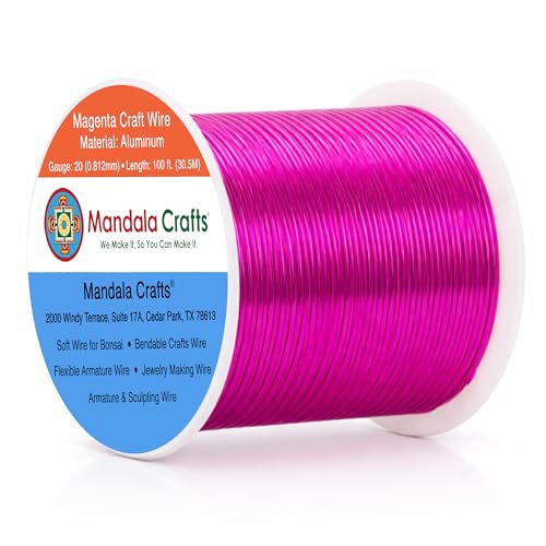 Image of Mandala Crafts 20 Gauge Magenta Anodized Aluminum Craft Wire, 100 FT | Colored, Flexible, Bendable, for Bonsai, Armature, Sculpting, Wire Wrapping, Jewelry Making, Weather & Tarnish Resistant