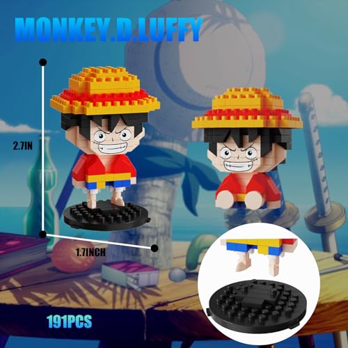 Image of 5 Pirate Figures Brick Mini Headz Building Toy, 5 Cute Main Straw Hat Crew Pirate Figures Characters Merch Piece One Micro Blocks Set Ideal Valentine's Day Gift for Fans, Adult, Teen 14+ (1025PCS)