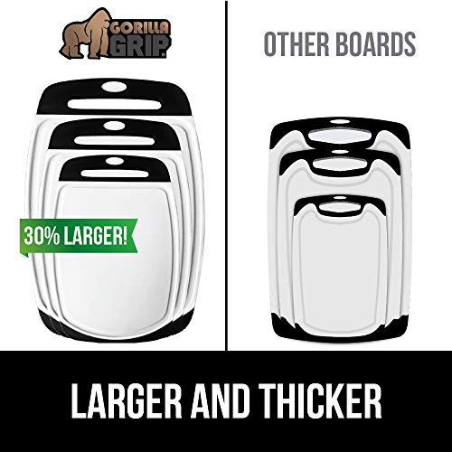 Gorilla Grip Original Oversized Cutting Board, 3 Piece, BPA Free, Dishwasher Safe, Juice Grooves, Larger Thicker Boards, Easy Grip Handle, Non Porous, Extra Large, Kitchen, Set of 3, Black