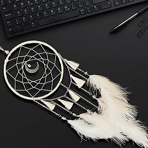 White Dream Catchers Handmade Feather Native Circular Net for Boys Girls Bedroom Wall Hanging Nursery Bedroom Decoration Blessing Gift - Image 3
