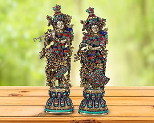 Image of AONA Brass Pair of Radha Krishna Big Size Murti (Stone Blue, 29 x 9 x 6 Inches), Love