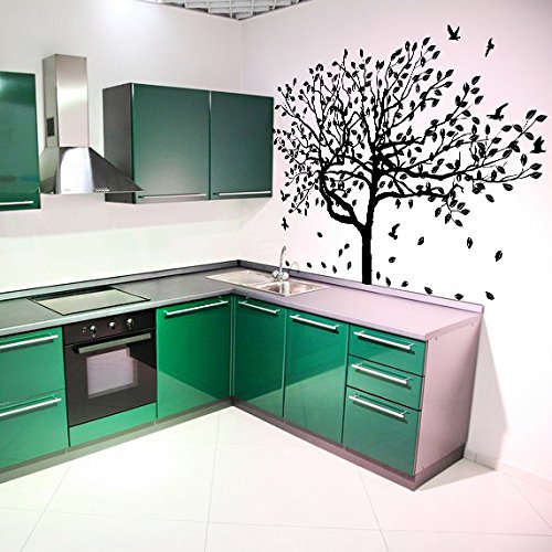 (160 x 116 cm) vinilo etiqueta de la pared con un gran árbol con diseño de hojas y pájaros/Decoración Arte de la naturaleza burrda wallkraft/bricolaje extraíble de tela + libre al azar para regalo