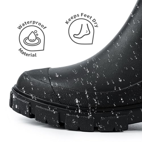 Drecage Womens Rain Boots Waterproof Rubber Garden Shoes Short Ankle Chelsea Boots Slip-Resistant2