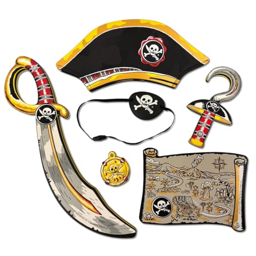 Liontouch - Conjunto pirata com sabre, gancho, chapéu, adesivo, medalhão e mapa - 3+ anos | conjunto de imitação para crianças prontas para navegar no Caribe | Espuma segura e resistente