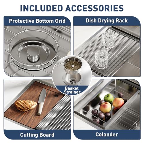 GarveeHome Undermount Kitchen Sink, 32x19 Inch Stainless Steel Kitchen- Single Bowl Sinks, Modern Top Mount 16 Gauge Workstation Sink-with Cutting Board for Bar, Silver (Not Included Faucet)
