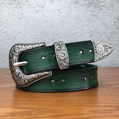 Western Belts for Women,Vintage Western Design Ladies Cowgirl Waist Belt for Pants Jeans Dresses,Green,110CM/43.3''3