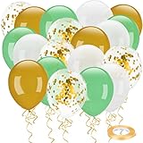 Luftballons Grün Metallic Weiß 60 Stück, 30cm Luftballon Helium mit Gold Konfetti Ballons für Kinder Baby Party Dekoration Geburtstag Baby Shower Deko
