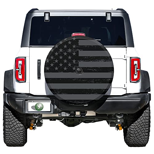 Boomerang® USA - 35\" American Flag Graphic - Rigid Black Textured Tire Cover Compatible with Ford Bronco (with Back-up Camera) - (2021-2024) - Wildtrak, Everglades & All Sasquatch Models