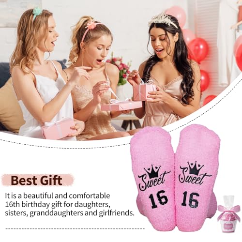 16th Birthday Gifts Girl16th Birthday Gifts for Girls Pink Fluffy Socks B/irthday Presents Gifts for 16 Year Old Girls Birthday Socks Sweet 16 Gifts for G/irls B/irthday Decorations Stocking Filler - Image 4