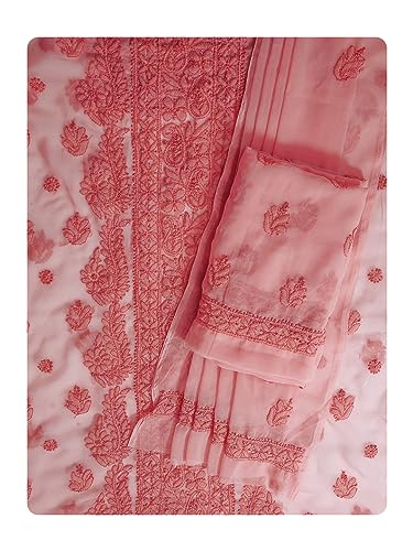 Image of Ada Hand Embroidered Lucknowi Chikankari Unstitched Georgette Salwar Suit with Dupatta for Women - Dress Material 3990