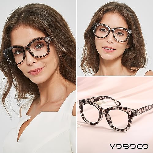 YOBOCO Oversized Reading Glasses 1.5 Women Ladies Chunky Readers Men, Designer Large Reading Glasses 1.5+ Womens, Tortoise Grey - Image 3
