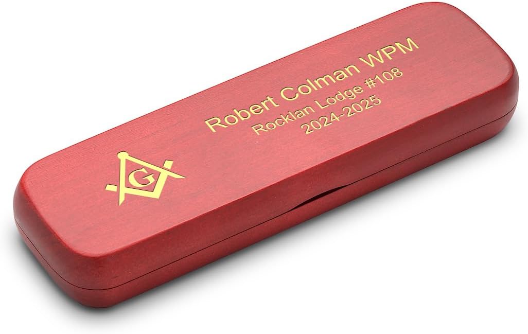 Executive Gift Shoppe | Masonic Theme Personalized Cherry Finish Double Pen and Box Set