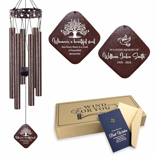 Image of ASTARIN Personalized Memorial Wind Chimes, Tree of Life Wind Chime for Loss of Mom /Dad /Son, 28 inch Deep Tone Windchime Sympathy Bereavement Gifts for Condolences