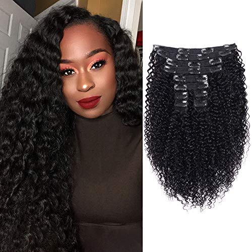 NOTICEME Brazilian Afro Kinky Curly Clip ins Hair Extensions for Woman 10pcs 120g/4.23oz Virgin Human Hair Clip in Extensions for African American (12inch,Natural Black)